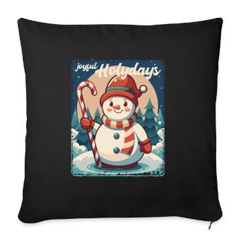 Joyful Holydays - Geschenk mit Schneemann - Sofakissenbezug 45 x 45 cm - Schwarz - Vorne