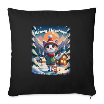 Meowy Christmas - Gift with Cat - Sofa pillowcase 17,3'' x 17,3'' (45 x 45 cm) - black - Front