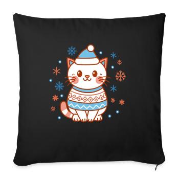 Meowy Christmas - Gift with Kawaii Cat - Sofa pillowcase 17,3'' x 17,3'' (45 x 45 cm) - black - Front