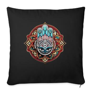 Hamsa - Main de Fatima - Protection et bénédiction - Housse de coussin décorative 45 x 45 cm - noir - Devant