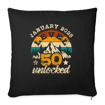 January 2025 Level 50 unlocked - Gamer - Birth - Sofa pillowcase 17,3'' x 17,3'' (45 x 45 cm) - black - Front