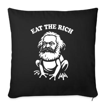 Mangez les riches - Grenouille de dessin animé drôle de Karl Marx - Housse de coussin décorative 45 x 45 cm - noir - Devant