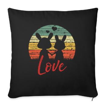 Bunny love - Cadeau de la Saint-Valentin - Housse de coussin décorative 45 x 45 cm - noir - Devant