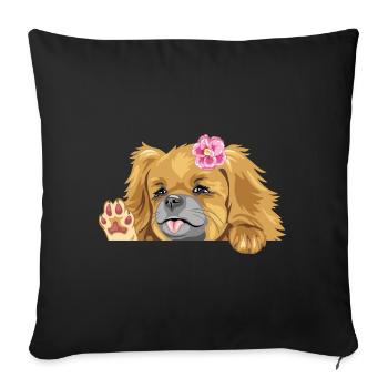 Peeking waving Pekingese lady dog - Sofa pillowcase 17,3'' x 17,3'' (45 x 45 cm) - black - Front