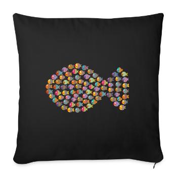 Gros poisson de beaucoup de petits poissons - Housse de coussin décorative 45 x 45 cm - noir - Devant