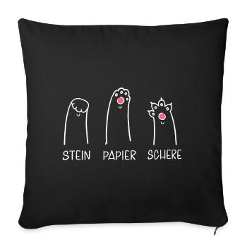 Katzenliebhaber Katze Lustig Stein Papier Schere - Sofakissenbezug 45 x 45 cm - Schwarz - Vorne