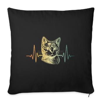 Battement de cœur Chat ECG Pouls Chat Amour - Housse de coussin décorative 45 x 45 cm - noir - Devant