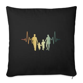 Battement de cœur Famille Parents Enfants - Housse de coussin décorative 45 x 45 cm - noir - Devant