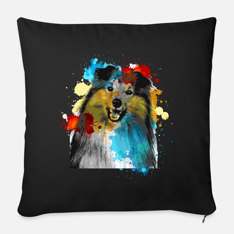 Sheltie Wasserfarben Bunt - Sofakissenbezug 45 x 45 cm - Schwarz