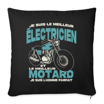 Le meilleur électricien et le meilleur motard - Housse de coussin décorative 45 x 45 cm - noir - Devant