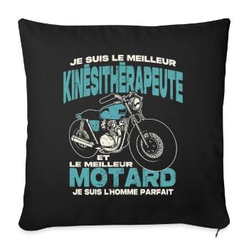 Le meilleur kinésitherapeute et le meilleur motard - Housse de coussin décorative 45 x 45 cm - noir - Devant