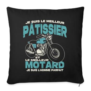 Le meilleur pâtissier et le meilleur motard - Housse de coussin décorative 45 x 45 cm - noir - Devant