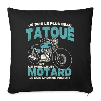 Le plus beau tatoué et le meilleur motard - Housse de coussin décorative 45 x 45 cm - noir - Devant