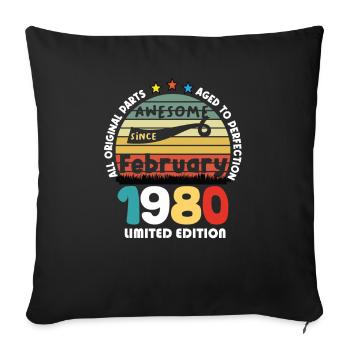44 Years Old Made In 1980 Vintage February 1980 - Housse de coussin décorative 45 x 45 cm - noir - Devant