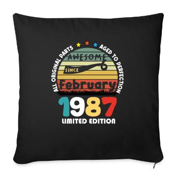 37 Years Old Made In 1987 Vintage February 1987 - Sofa pillowcase 17,3'' x 17,3'' (45 x 45 cm) - black - Front
