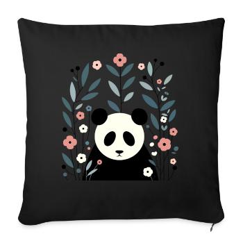 Panda en fleurs - Housse de coussin décorative 45 x 45 cm - noir - Devant