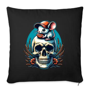 Skull with funny mouse with baseball cap and football - Sofa pillowcase 17,3'' x 17,3'' (45 x 45 cm) - black - Front