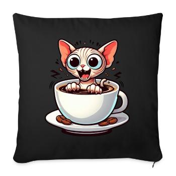 Sphinx Cat Coffee Coffee Lover Design - Sofa pillowcase 17,3'' x 17,3'' (45 x 45 cm) - black - Front