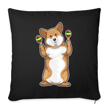 Corgi Musiker Rassel Musik - Sofakissenbezug 45 x 45 cm - Schwarz - Vorne