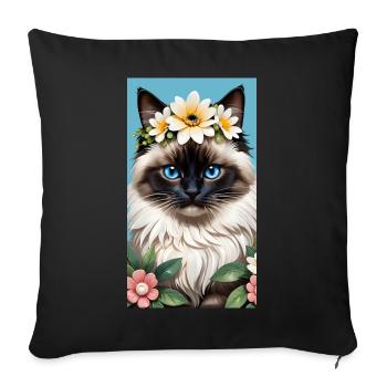 Natural beauty Burma Seal Point with floral wreath - Sofa pillowcase 17,3'' x 17,3'' (45 x 45 cm) - black - Front