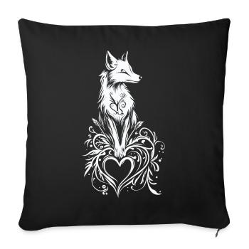 Mystischer Fuchs mit Herz und Flora - Sofakissenbezug 45 x 45 cm - Schwarz - Vorne