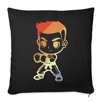 Kickboxer Boy Cartoon - Sofa pillowcase 17,3'' x 17,3'' (45 x 45 cm) - black - Front