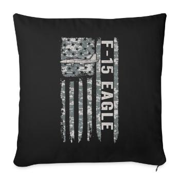 F-15 Eagle Drapeau américain Camouflage militaire F15 - Housse de coussin décorative 45 x 45 cm - noir - Devant