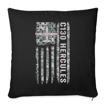 C130 Hercules Amerikanische Flagge Militär-Tarnung - Sofakissenbezug 45 x 45 cm - Schwarz - Vorne