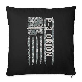 P-3 Orion, drapeau américain, vol de camouflage militaire - Housse de coussin décorative 45 x 45 cm - noir - Devant