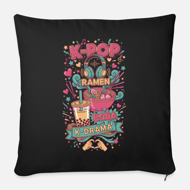 K-Pop RAMEN BOBA K DRAMA Musique coréenne Ambiances - Housse de coussin décorative 45 x 45 cm - noir