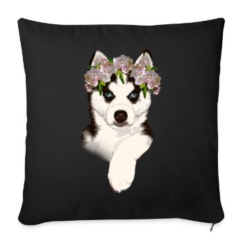 Husky with flower crown - Sofa pillowcase 17,3'' x 17,3'' (45 x 45 cm) - black - Front