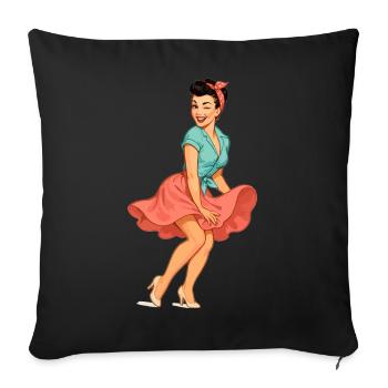 Vintage Rockabella Pin-up Girl – Retro 50s Art - Sofakissenbezug 45 x 45 cm - Schwarz - Vorne