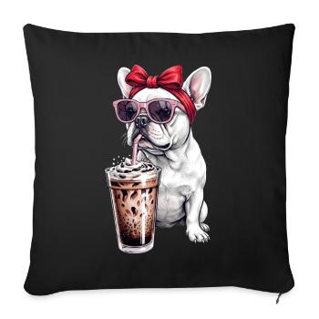 Bouledogue français avec lunettes de soleil - Housse de coussin décorative 45 x 45 cm - noir - Devant