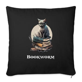 Bücherwurm, die gelehrte Katze - Sofakissenbezug 45 x 45 cm - Schwarz - Vorne
