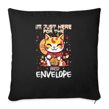 Chat porte-bonheur du Nouvel An chinois juste ici pour le - Housse de coussin décorative 45 x 45 cm - noir - Devant