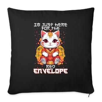 Chat porte-bonheur du Nouvel An chinois juste ici pour le - Housse de coussin décorative 45 x 45 cm - noir - Devant