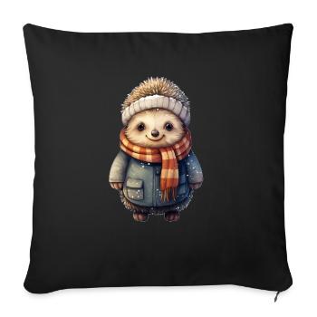 Igel im Winter - Sofakissenbezug 45 x 45 cm - Schwarz - Vorne