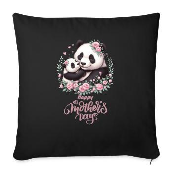 Happy Mother's Day Floral Wreath Mum Panda - Sofakissenbezug 45 x 45 cm - Schwarz - Vorne