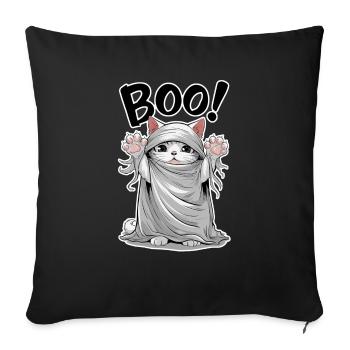 chat fantome - halloween chaton mignon - Housse de coussin décorative 45 x 45 cm - noir - Devant