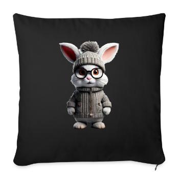 A cute little rabbit with a knitted vest - Sofa pillowcase 17,3'' x 17,3'' (45 x 45 cm) - black - Front