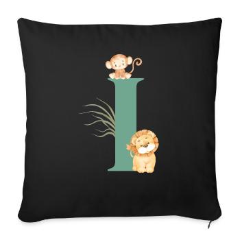 Lettre i vert animaux jungle - Housse de coussin décorative 45 x 45 cm - noir - Devant