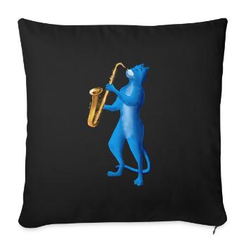 SAX CAT – CAT PLAYING SAXOPHONE - Sofa pillowcase 17,3'' x 17,3'' (45 x 45 cm) - black - Front