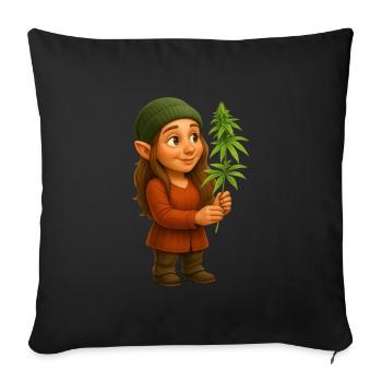Zwergin mit Cannabispflanze in der Hand - Sofakissenbezug 45 x 45 cm - Schwarz - Vorne
