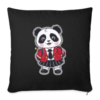 Kawaii panda wearing traditional school uniform - Sofa pillowcase 17,3'' x 17,3'' (45 x 45 cm) - black - Front