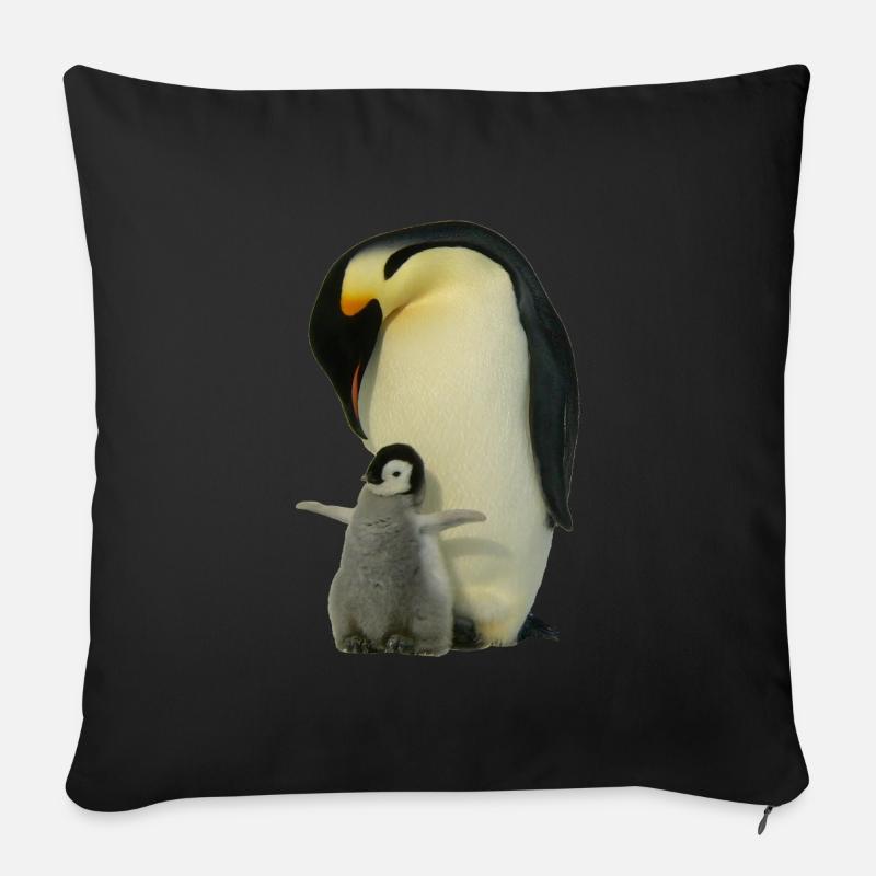 Pinguin mit Baby - Sofakissenbezug 45 x 45 cm - Schwarz