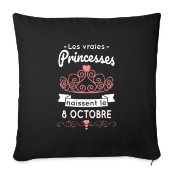 Anniversaire - Princesses naissent le 8 Octobre - Housse de coussin décorative 45 x 45 cm - noir - Devant
