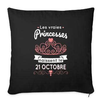 Anniversaire - Princesses naissent le 21 Octobre - Housse de coussin décorative 45 x 45 cm - noir - Devant