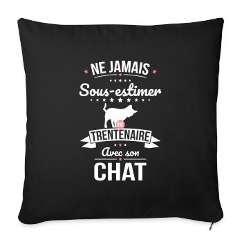 Sous-estimer une trentenaire avec son chat - Housse de coussin décorative 45 x 45 cm - noir - Devant