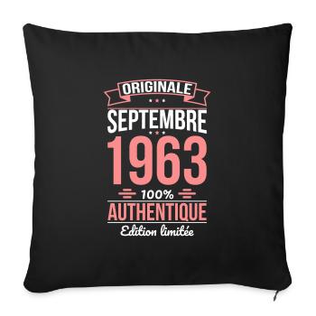 Anniversaire 60 ans - Originale - Septembre 1963 - Housse de coussin décorative 45 x 45 cm - noir - Devant