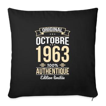 Anniversaire 60 ans - Original - Octobre 1963 - Housse de coussin décorative 45 x 45 cm - noir - Devant